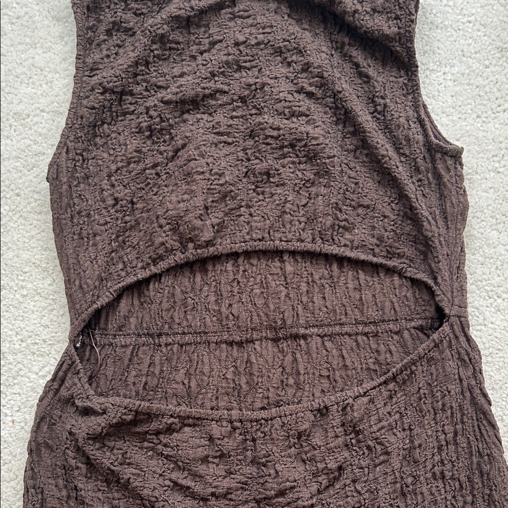 All:Row Sleeveless Textured Midi Dress in Rich Brown - Size L - Picture 6 of 6